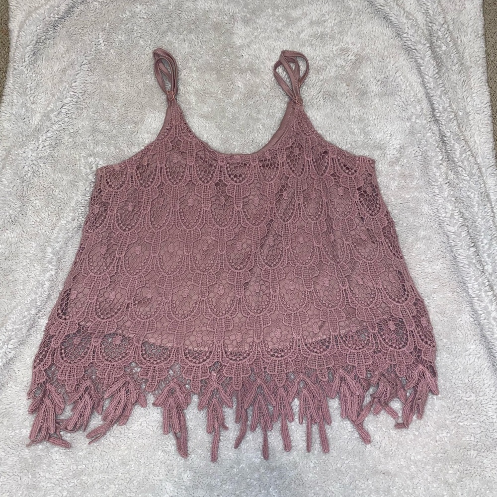Mauve cropped lace tank top